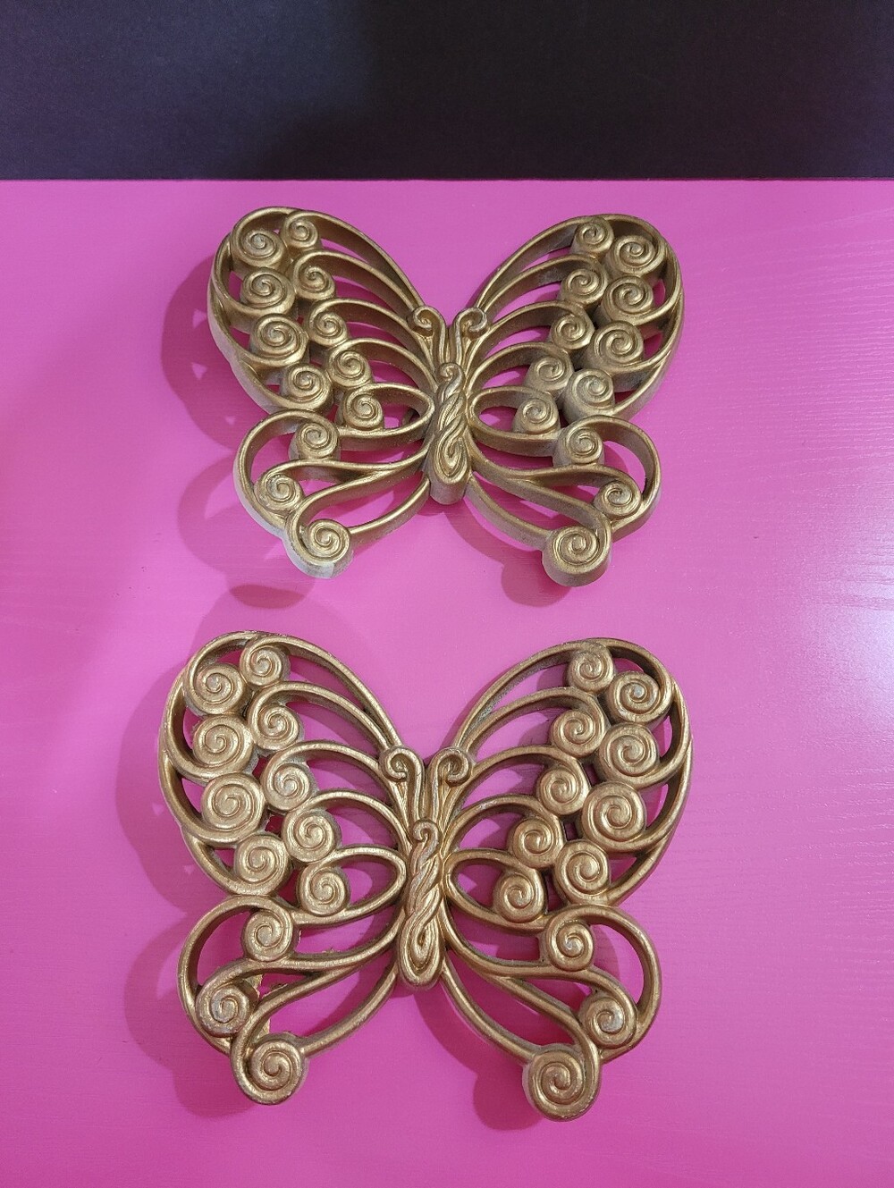 Vintage Burwood Products Gold Butterfly Wall Decor Set Of 2 Plastic (1669)